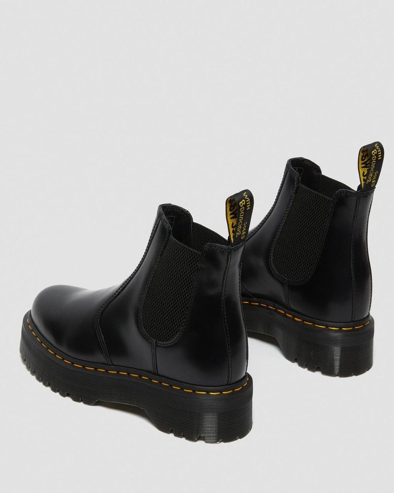 Black Dr Martens 2976 Smooth Leather Platform Chelsea Boots (Polished Smooth) Platforms Boots | UK59-Y9ZP