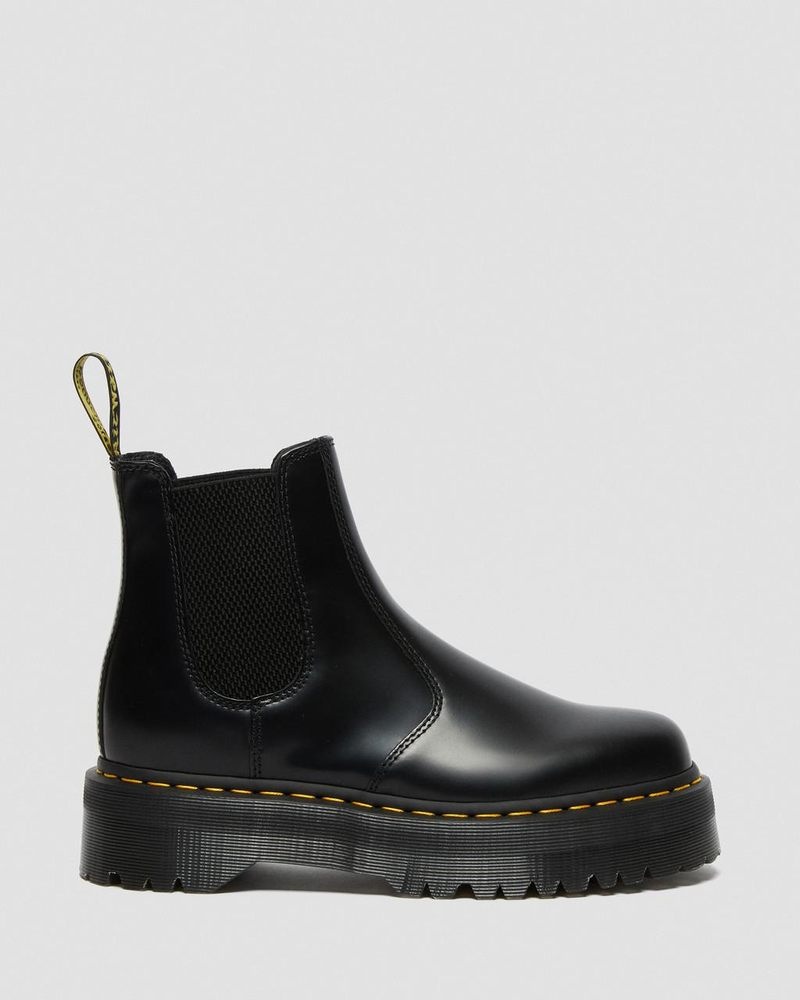 Black Dr Martens 2976 Smooth Leather Platform Chelsea Boots (Polished Smooth) Platforms Boots | UK59-Y9ZP