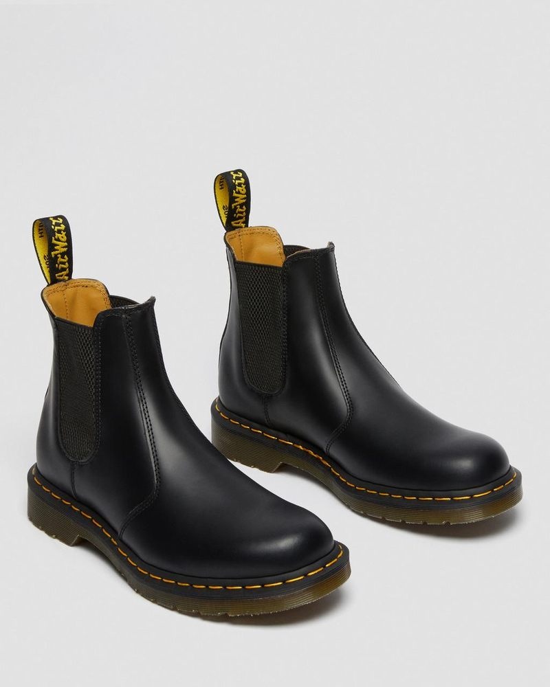 Black Dr Martens 2976 Yellow Stitch Smooth Leather Chelsea Boots (Smooth Leather) Boots | NQ57-H1LI