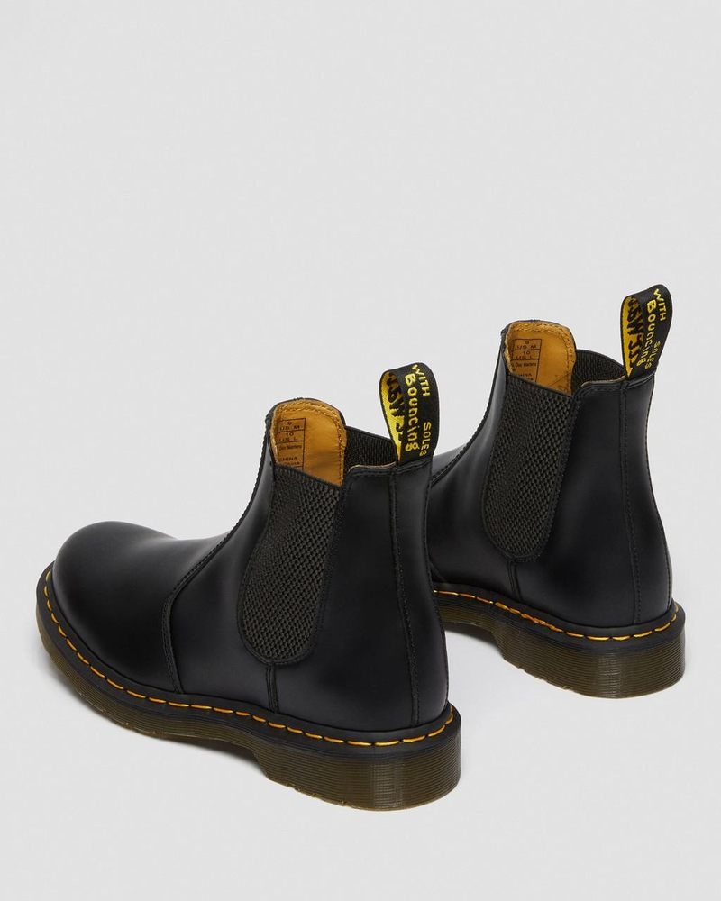 Black Dr Martens 2976 Yellow Stitch Smooth Leather Chelsea Boots (Smooth Leather) Boots | NQ57-H1LI