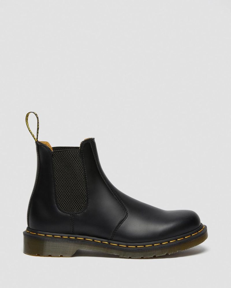 Black Dr Martens 2976 Yellow Stitch Smooth Leather Chelsea Boots (Smooth Leather) Boots | NQ57-H1LI