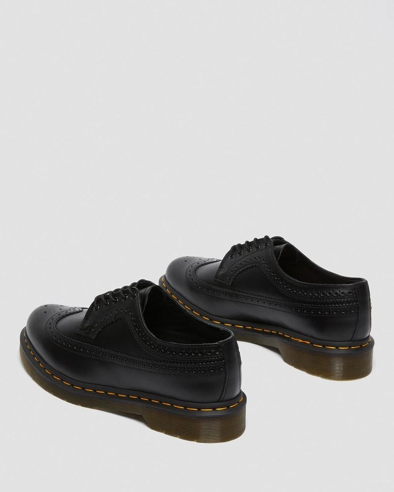 Black Dr Martens 3989 Yellow Stitch Smooth Leather Brogue Shoes (Smooth Leather) Shoes | AI52-E8FJ