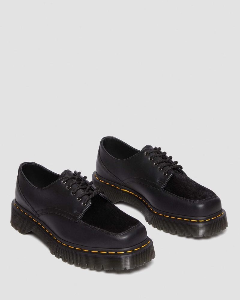 Black Dr Martens 5-Eye Bex Square Toe Hair-On & Leather Shoes (Lucido + Hair On) Shoes | WF92-J3NF