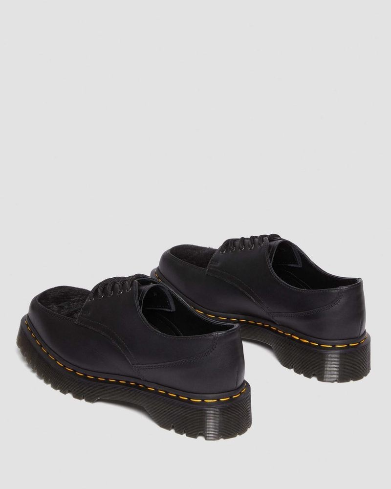 Black Dr Martens 5-Eye Bex Square Toe Hair-On & Leather Shoes (Lucido + Hair On) Shoes | WF92-J3NF