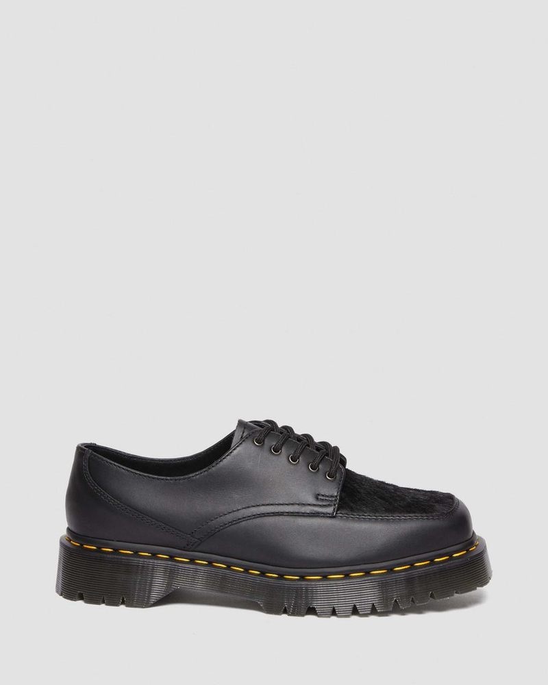 Black Dr Martens 5-Eye Bex Square Toe Hair-On & Leather Shoes (Lucido + Hair On) Shoes | WF92-J3NF