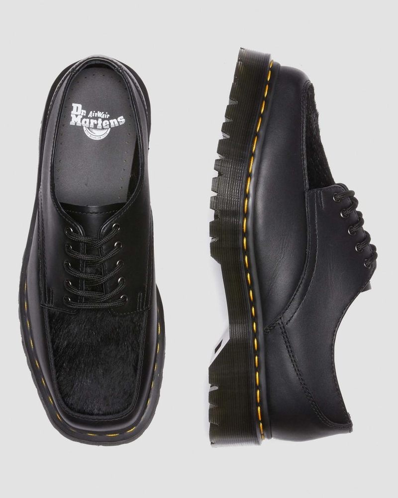 Black Dr Martens 5-Eye Bex Square Toe Hair-On & Leather Shoes (Lucido + Hair On) Shoes | WF92-J3NF