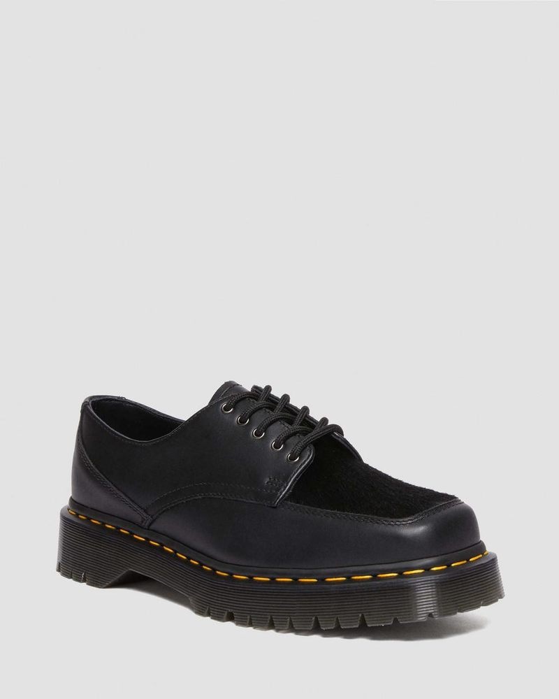 Black Dr Martens 5-Eye Bex Square Toe Hair-On & Leather Shoes (Lucido + Hair On) Shoes | WF92-J3NF