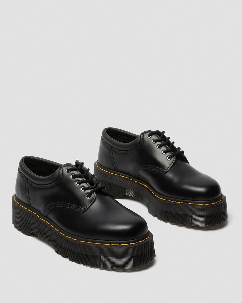 Black Dr Martens 8053 Leather Platform Casual Shoes (Polished Smooth) Platforms | CF56-D8ED