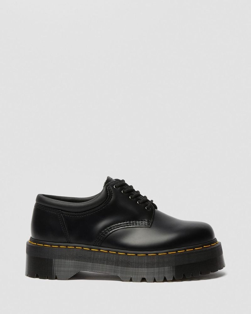 Black Dr Martens 8053 Leather Platform Casual Shoes (Polished Smooth) Platforms | CF56-D8ED