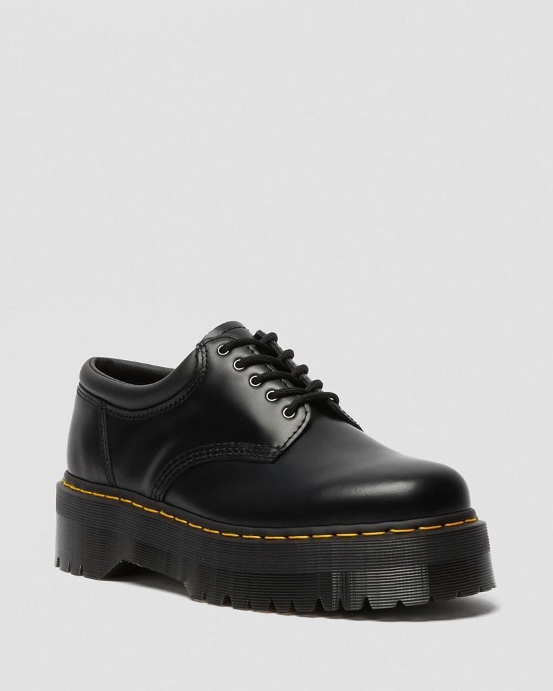 Black Dr Martens 8053 Leather Platform Casual Shoes (Polished Smooth) Platforms | CF56-D8ED