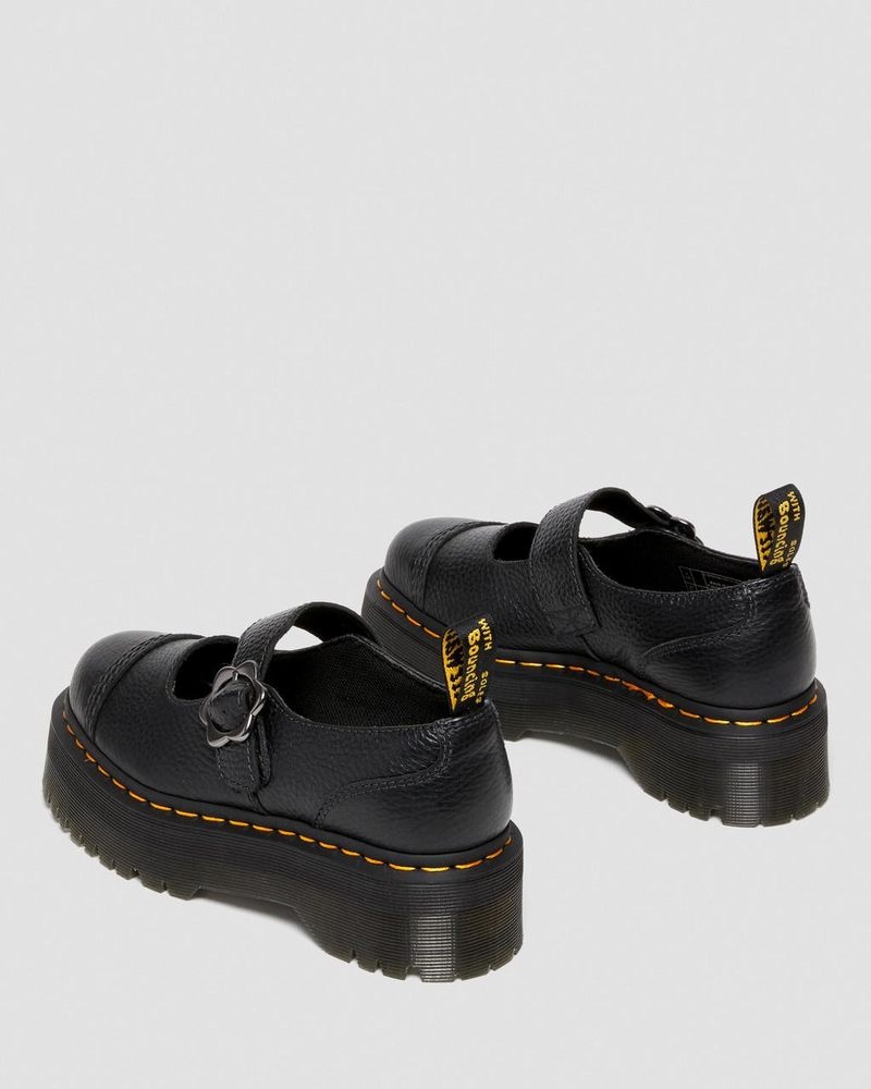 Black Dr Martens Addina Flower Buckle Leather Platform Shoes (Milled Nappa) Platforms Shoes | ET39-R5ZP