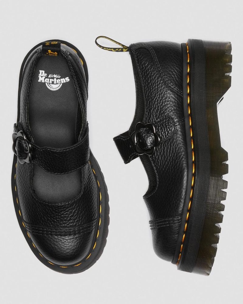 Black Dr Martens Addina Flower Buckle Leather Platform Shoes (Milled Nappa) Platforms Shoes | ET39-R5ZP