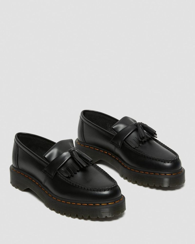 Black Dr Martens Adrian Bex Smooth Leather Tassel Loafers (Smooth Leather) Platforms Shoes | IQ12-E7MX