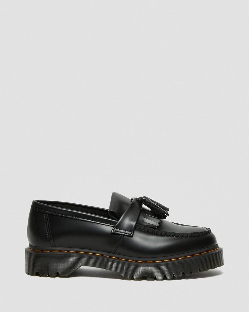 Black Dr Martens Adrian Bex Smooth Leather Tassel Loafers (Smooth Leather) Platforms Shoes | IQ12-E7MX