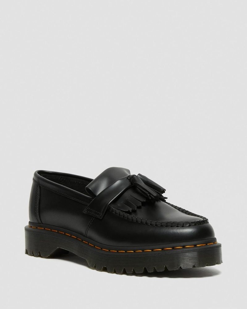 Black Dr Martens Adrian Bex Smooth Leather Tassel Loafers (Smooth Leather) Platforms Shoes | IQ12-E7MX