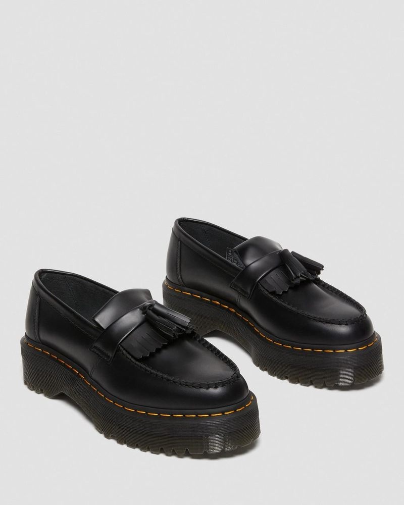 Black Dr Martens Adrian Leather Platform Tassel Loafers (Smooth Leather) Platforms | OE05-X4YG