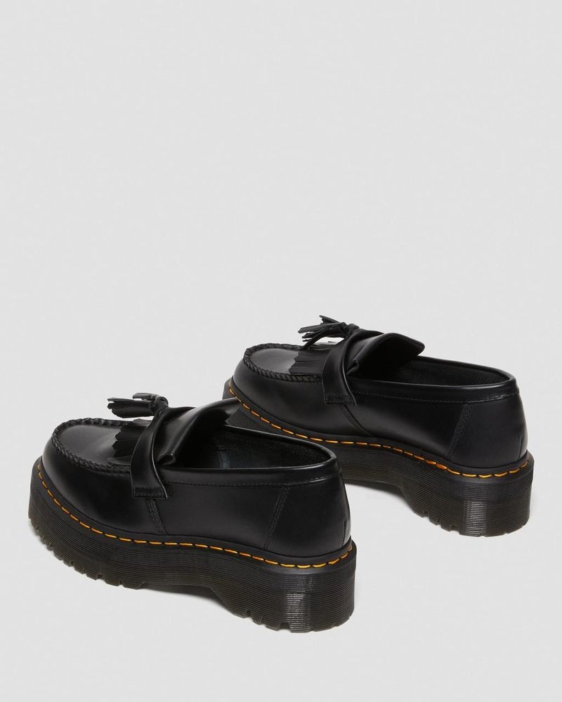 Black Dr Martens Adrian Leather Platform Tassel Loafers (Smooth Leather) Platforms | OE05-X4YG