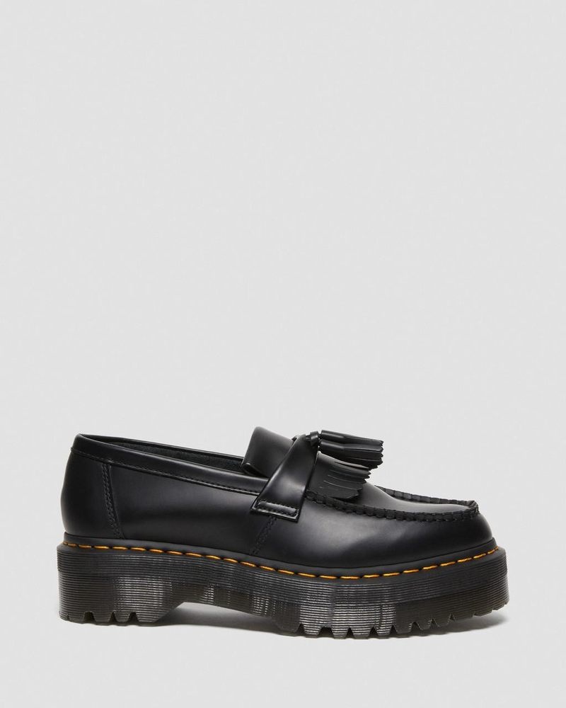 Black Dr Martens Adrian Leather Platform Tassel Loafers (Smooth Leather) Platforms | OE05-X4YG