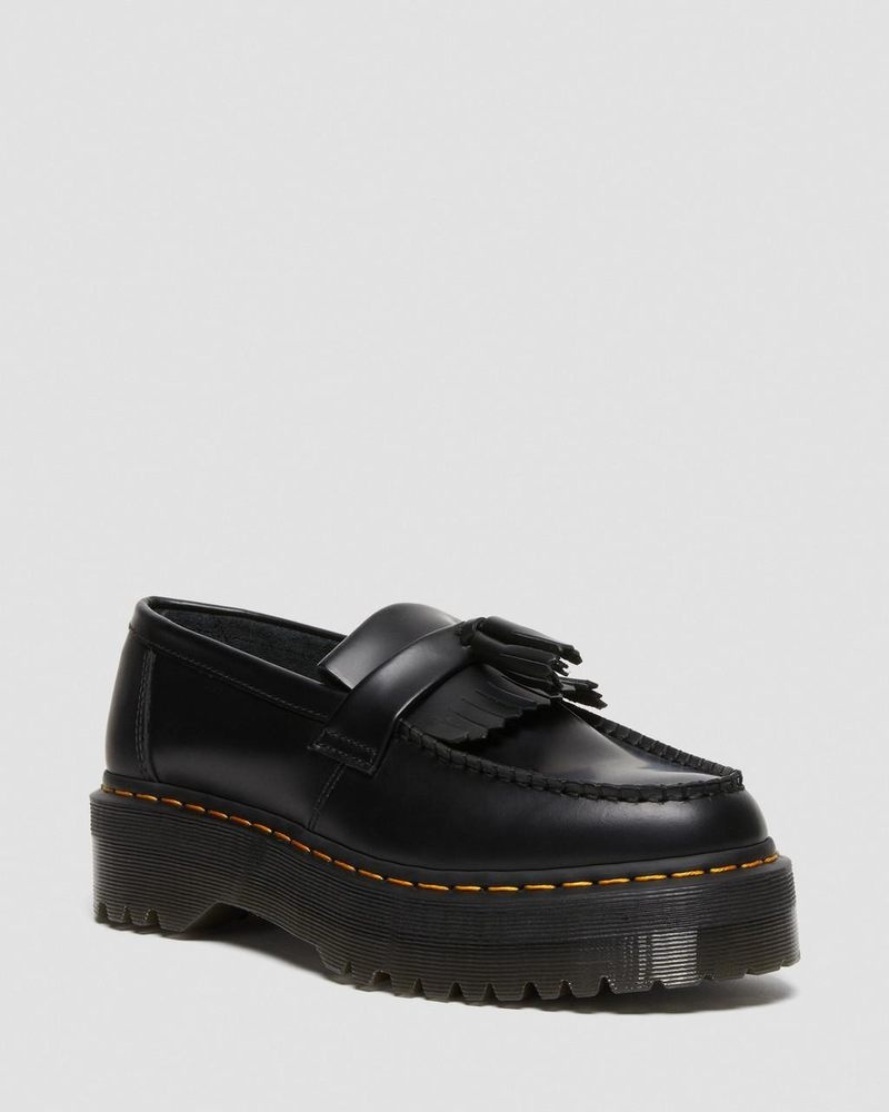 Black Dr Martens Adrian Leather Platform Tassel Loafers (Smooth Leather) Platforms Shoes | CZ01-D3ZL