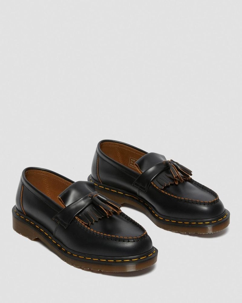 Black Dr Martens Adrian Made in England Quilon Leather Tassel Loafers (Quilon) Shoes | XS30-V7CO