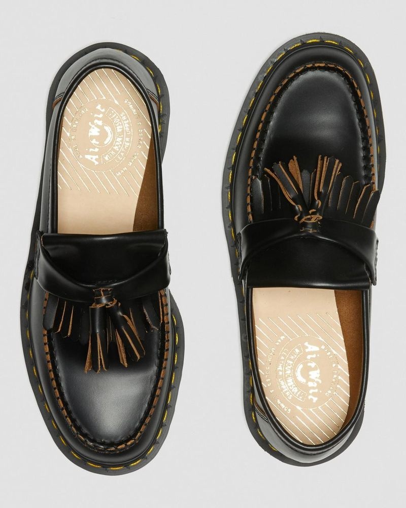 Black Dr Martens Adrian Made in England Quilon Leather Tassel Loafers (Quilon) Shoes | XS30-V7CO