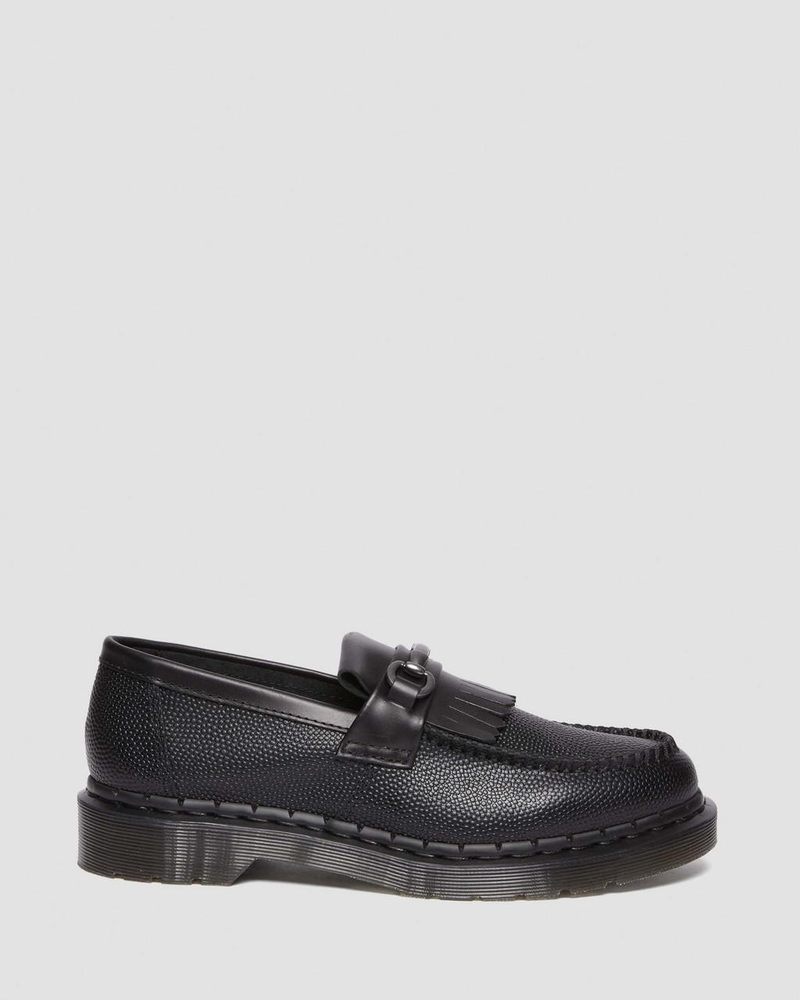 Black Dr Martens Adrian Snaffle Pebble Grain Leather Kiltie Loafers Shoes | TN15-T9WR