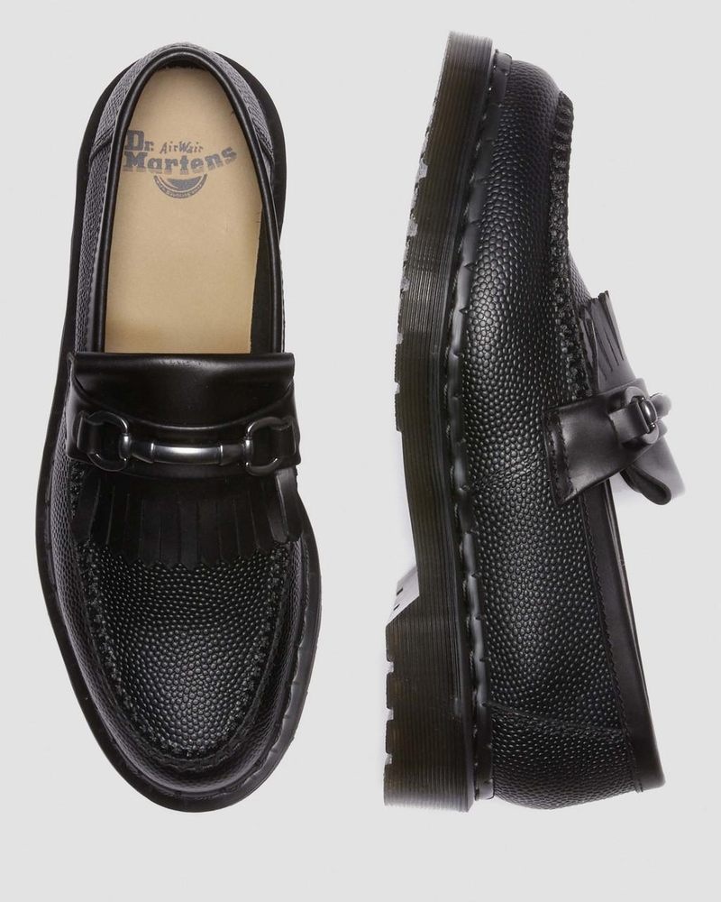 Black Dr Martens Adrian Snaffle Pebble Grain Leather Kiltie Loafers Shoes | TN15-T9WR