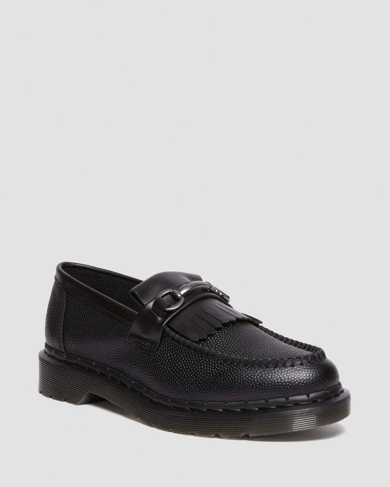 Black Dr Martens Adrian Snaffle Pebble Grain Leather Kiltie Loafers Shoes | TN15-T9WR