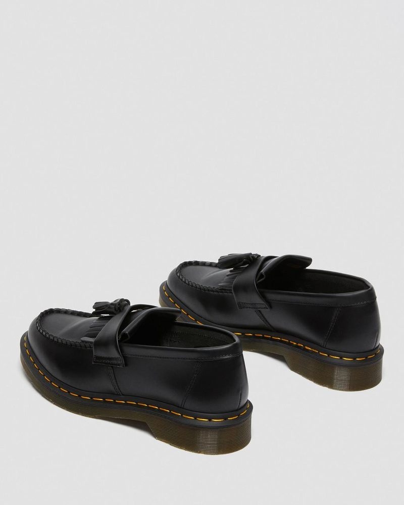 Black Dr Martens Adrian Yellow Stitch Leather Tassel Loafers (Smooth Leather) Shoes | TT85-G3EM