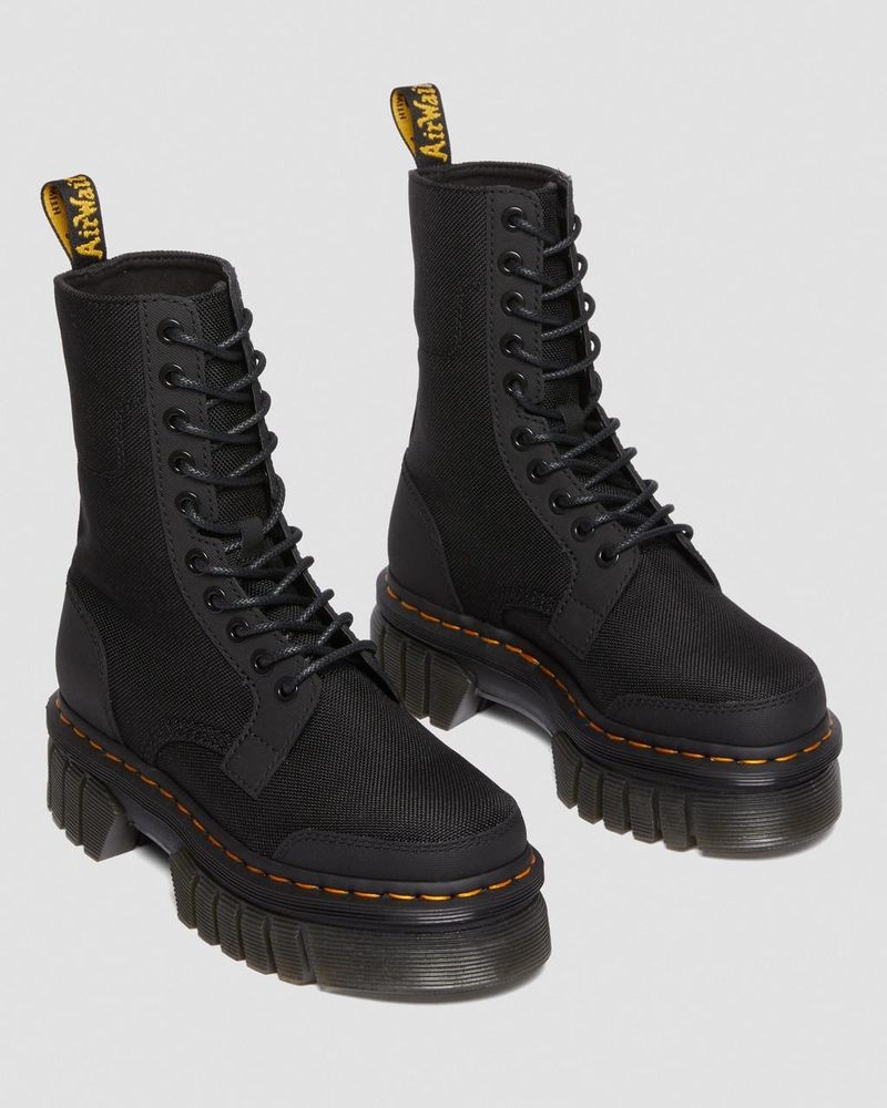 Black Dr Martens Audrick 10-Eye Poly & Leather Platform Boots (Ajax+Extra Tough 50/50) Boots | QK17-V1GV