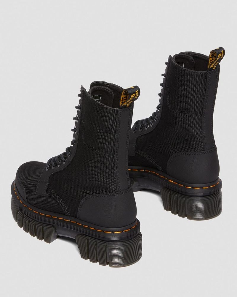 Black Dr Martens Audrick 10-Eye Poly & Leather Platform Boots (Ajax+Extra Tough 50/50) Boots | QK17-V1GV