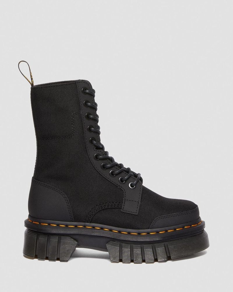 Black Dr Martens Audrick 10-Eye Poly & Leather Platform Boots (Ajax+Extra Tough 50/50) Boots | QK17-V1GV