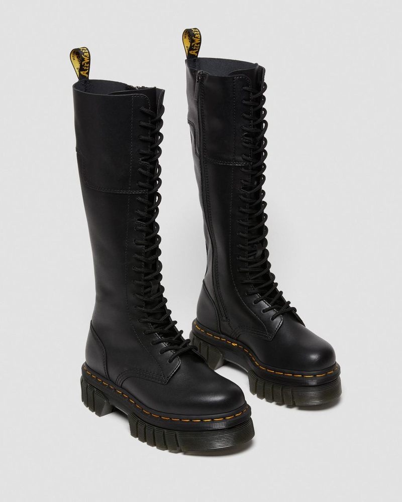 Black Dr Martens Audrick 20-Eye Leather Knee High Platform Boots (Nappa Lux) Platforms Boots | AZ43-V4AW