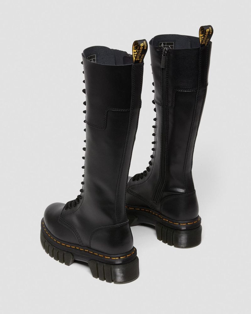 Black Dr Martens Audrick 20-Eye Leather Knee High Platform Boots (Nappa Lux) Platforms Boots | AZ43-V4AW