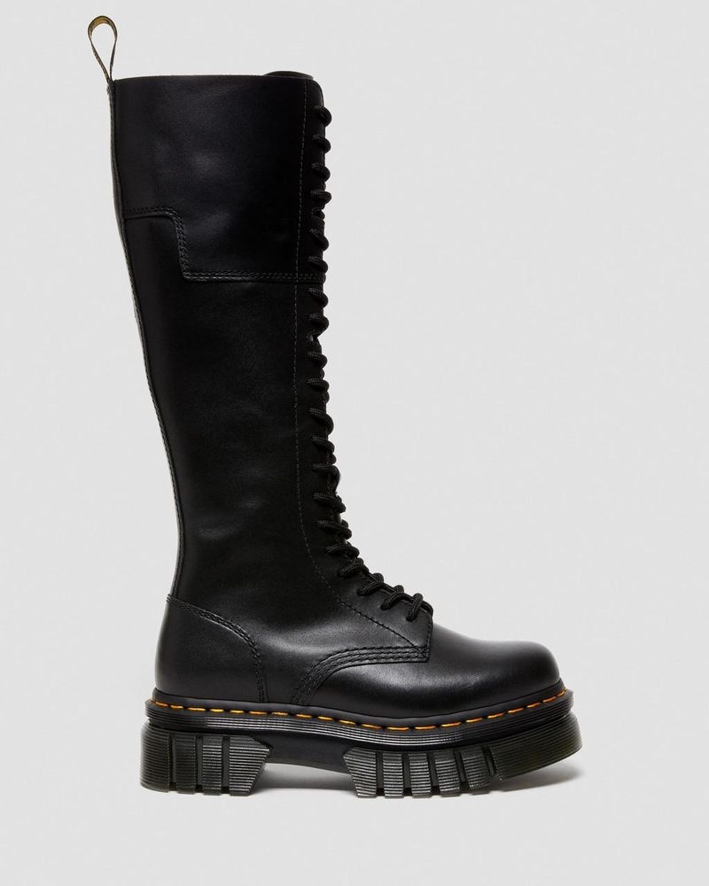 Black Dr Martens Audrick 20-Eye Leather Knee High Platform Boots (Nappa Lux) Platforms Boots | AZ43-V4AW