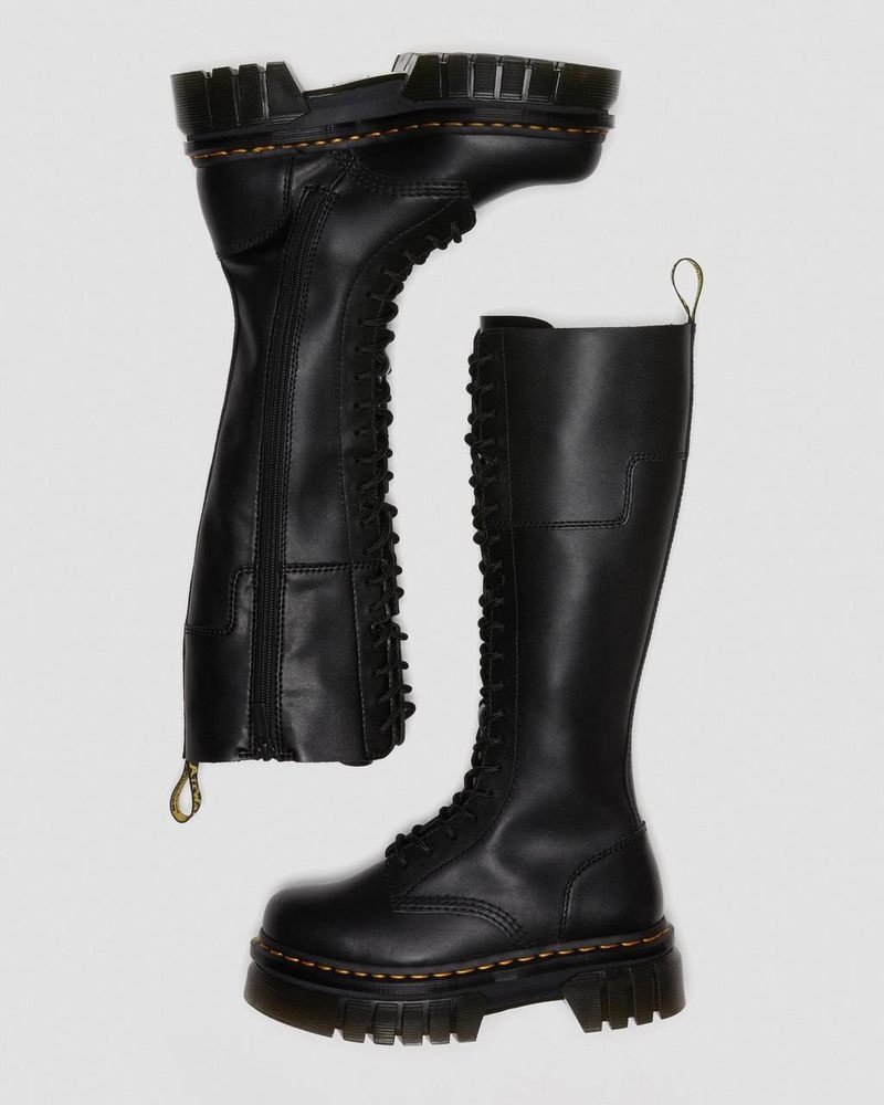 Black Dr Martens Audrick 20-Eye Leather Knee High Platform Boots (Nappa Lux) Platforms Boots | AZ43-V4AW