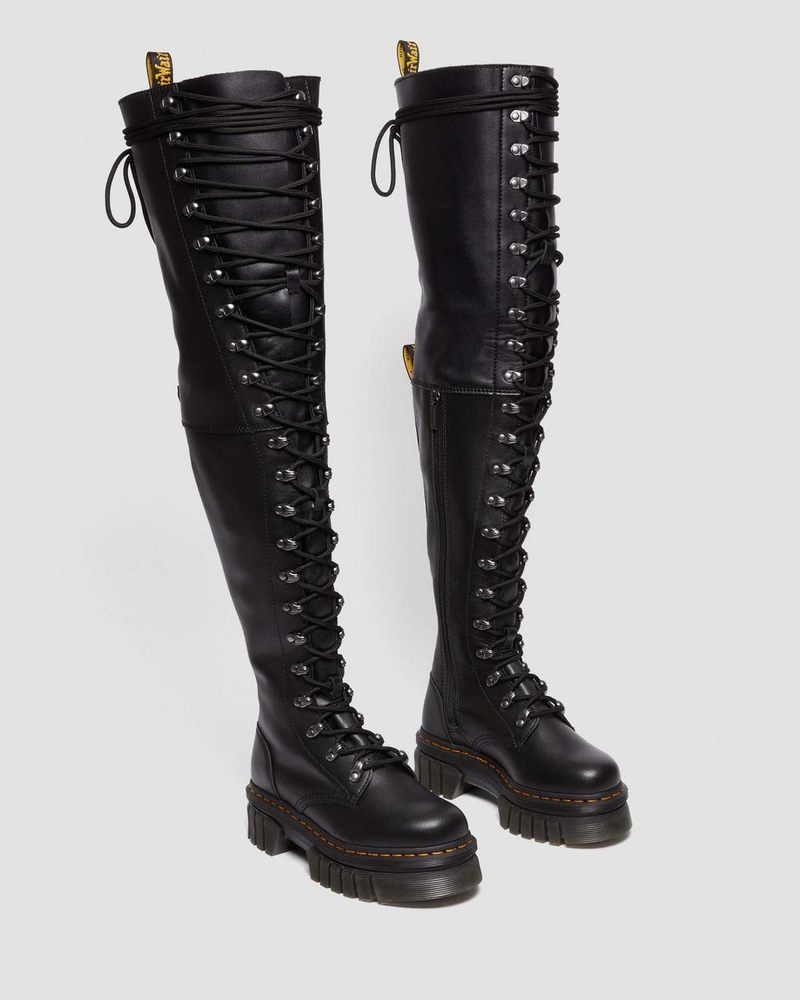 Black Dr Martens Audrick 22-Eye Extreme Lace Knee High Platform Botos (Nappa Lux) Platforms Boots | AZ16-Y7CJ