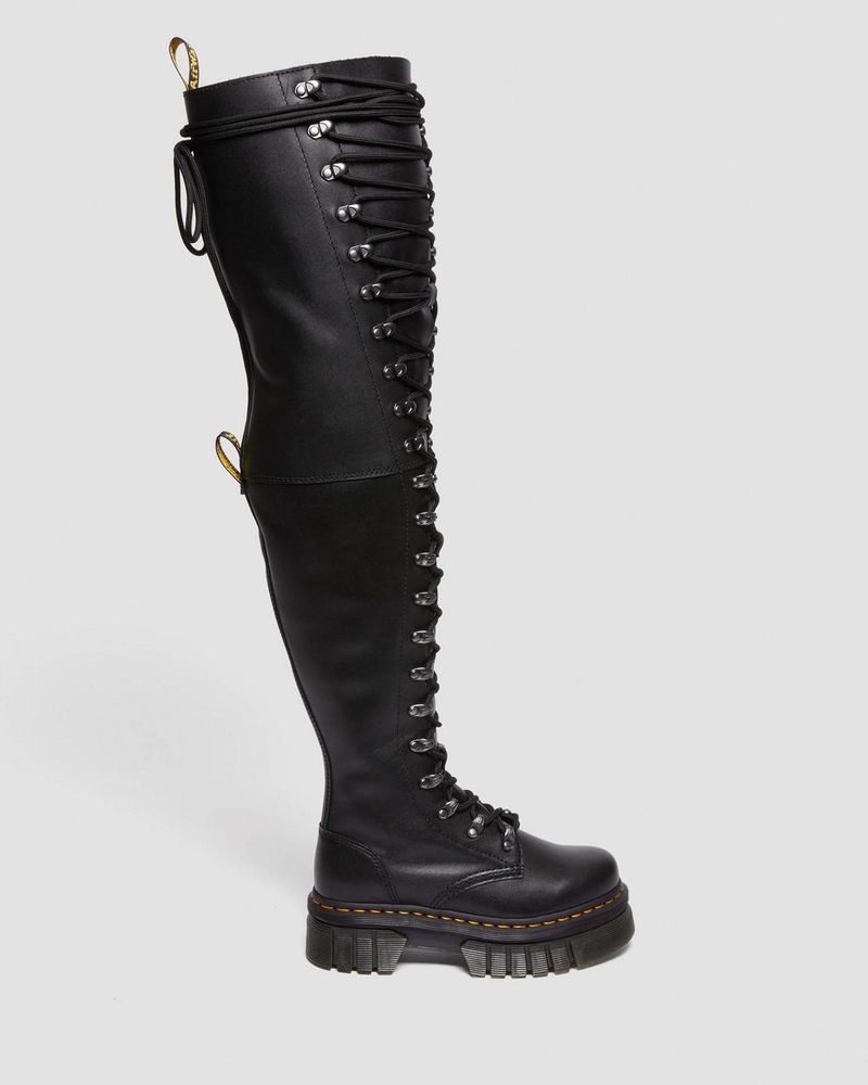 Black Dr Martens Audrick 22-Eye Extreme Lace Knee High Platform Botos (Nappa Lux) Platforms Boots | AZ16-Y7CJ