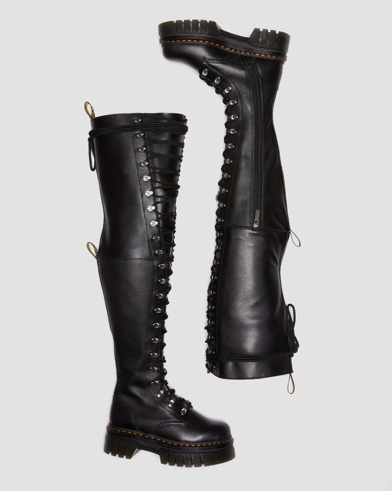 Black Dr Martens Audrick 22-Eye Extreme Lace Knee High Platform Botos (Nappa Lux) Platforms Boots | AZ16-Y7CJ