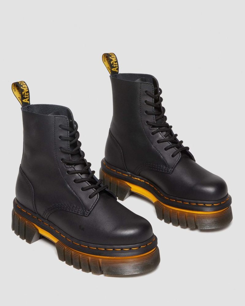 Black Dr Martens Audrick Contrast Sole Leather Platform Ankle Boots (Polished Lucido) Boots | JZ15-L8JD