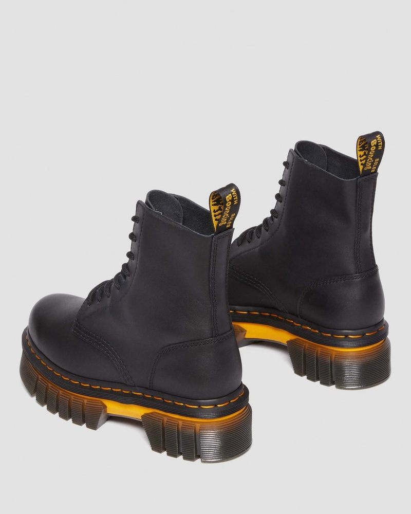 Black Dr Martens Audrick Contrast Sole Leather Platform Ankle Boots (Polished Lucido) Boots | JZ15-L8JD