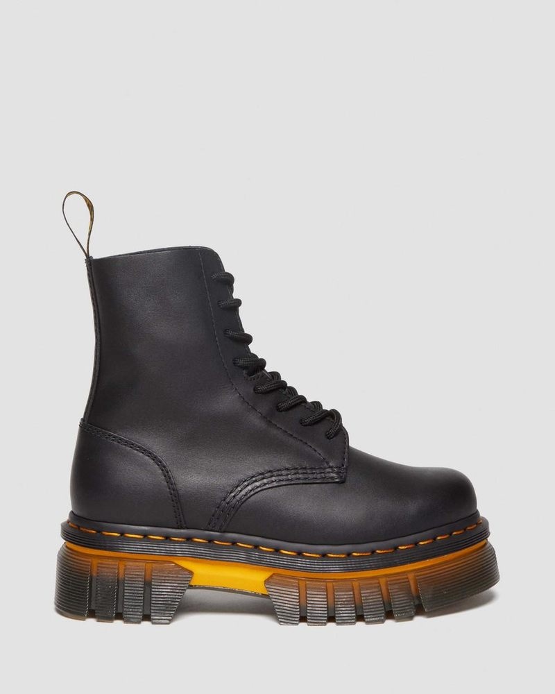 Black Dr Martens Audrick Contrast Sole Leather Platform Ankle Boots (Polished Lucido) Boots | JZ15-L8JD