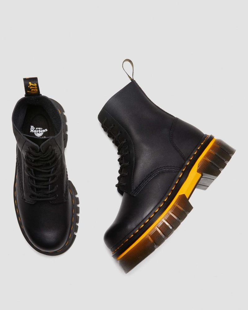 Black Dr Martens Audrick Contrast Sole Leather Platform Ankle Boots (Polished Lucido) Boots | JZ15-L8JD