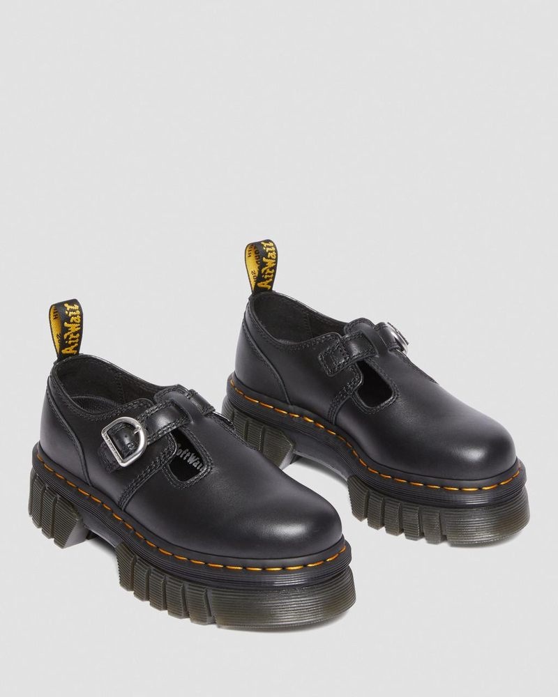 Black Dr Martens Audrick Nappa Lux Platform Mary Jane Shoes (Nappa Lux) Platforms Shoes | SH04-N7OC