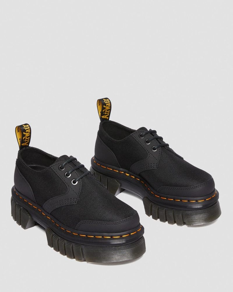 Black Dr Martens Audrick Poly & Leather Platform Shoes (Ajax+Extra Tough 50/50) Platforms | CL04-S5NO