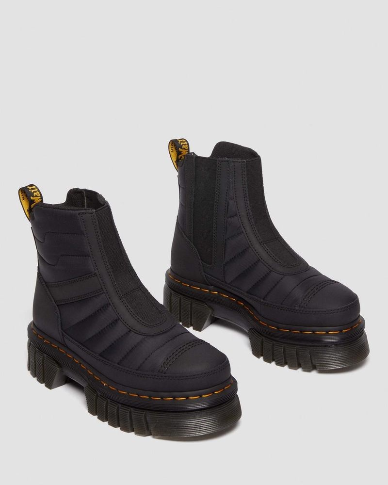 Black Dr Martens Audrick Quilted Platform Chelsea Boots (Rubberised Leather+Warm Quilted) Platforms Boots | XG23-W2HN