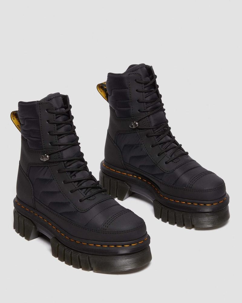 Black Dr Martens Audrick Quilted Platform Ankle Boots (Rubberised Leather+Warm Quilted) Platforms Boots | TI07-D3QU