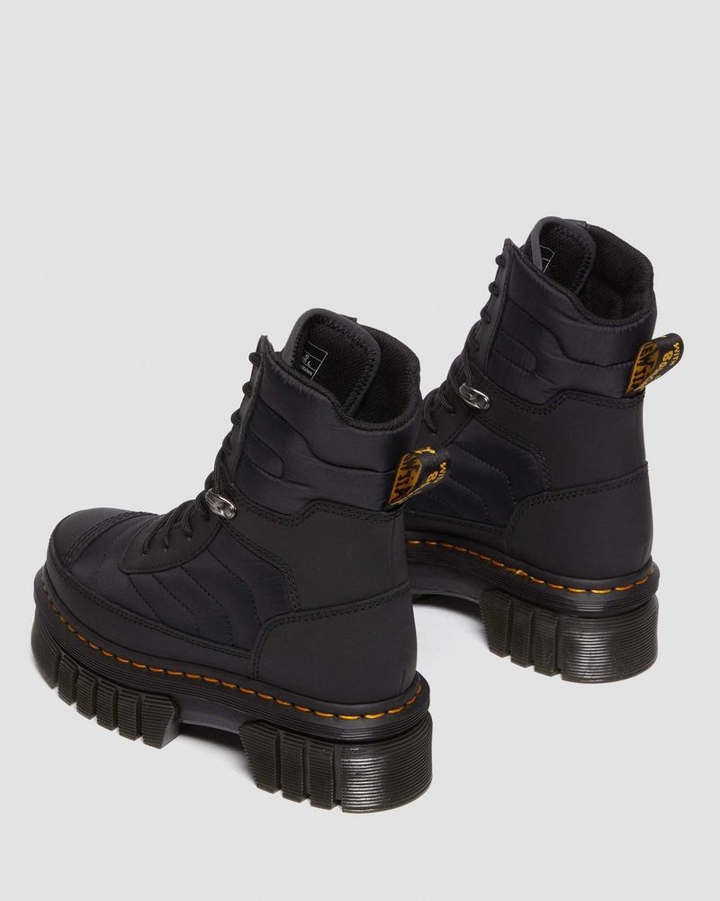 Black Dr Martens Audrick Quilted Platform Ankle Boots (Rubberised Leather+Warm Quilted) Platforms Boots | TI07-D3QU