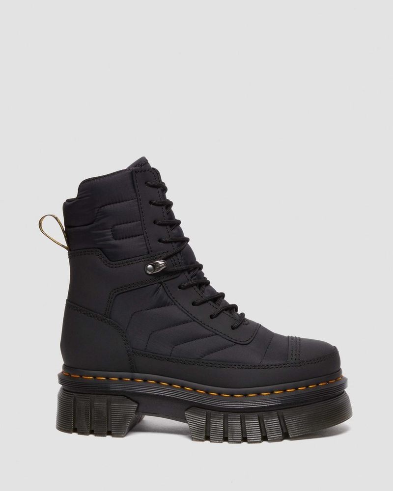 Black Dr Martens Audrick Quilted Platform Ankle Boots (Rubberised Leather+Warm Quilted) Platforms Boots | TI07-D3QU