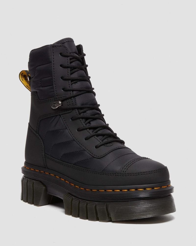 Black Dr Martens Audrick Quilted Platform Ankle Boots (Rubberised Leather+Warm Quilted) Platforms Boots | TI07-D3QU